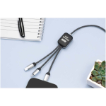 Cabo de carregamento 3 em 1 com logótipos luminosos SCX.design cor preto imagem de estilo de vida