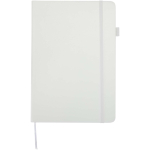 Caderno A5 capa dura pele sintética com folhas pautadas JournalBooks cor branco segunda vista frontal