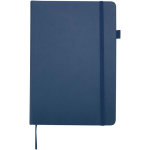Caderno A5 capa dura pele sintética com folhas pautadas JournalBooks cor azul-marinho segunda vista frontal