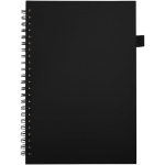Caderno A5 de capa dura em pele sintética, espiral pautado JournalBooks cor preto segunda vista frontal