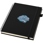 Caderno A5 de capa dura em pele sintética, espiral pautado JournalBooks cor preto vista impressão tampografia