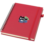 Caderno A5 de capa dura em pele sintética, espiral pautado JournalBooks cor vermelho vista impressão tampografia