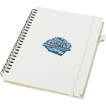 Caderno A5 de capa dura em pele sintética, espiral pautado JournalBooks cor branco vista impressão tampografia
