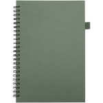 Caderno A5 de capa dura em pele sintética, espiral pautado JournalBooks cor verde mesclado segunda vista frontal