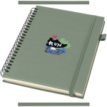 Caderno A5 de capa dura em pele sintética, espiral pautado JournalBooks cor verde mesclado vista impressão tampografia