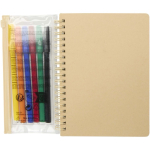 Conjunto de caderno e marcadores com bolsa transparente B6 cor natural segunda vista frontal