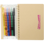 Conjunto de caderno e marcadores com bolsa transparente B6 cor natural vista impressão tampografia