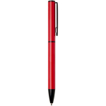 Caneta de alumínio reciclado com mecanismo rotativo e tinta azul cor vermelho segunda vista com lateral