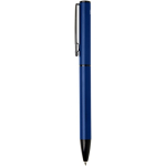 Caneta de alumínio reciclado com mecanismo rotativo e tinta azul cor azul-marinho vista lateral