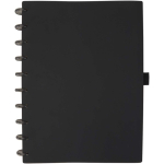 Agenda com capa em pele sintética e encadernação de discos cor preto segunda vista frontal