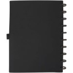 Agenda com capa em pele sintética e encadernação de discos cor preto segunda vista traseira
