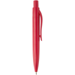 Mini caneta em plástico reciclado RCS com tinta azul cor vermelho segunda vista com lateral