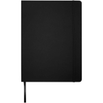 Caderno A4 capa dura com fecho elástico e pele sintética, pautado cor preto segunda vista frontal