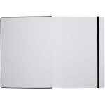 Caderno A4 capa dura com fecho elástico e pele sintética, pautado cor preto terceira vista frontal