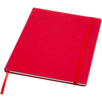 Caderno A4 capa dura com fecho elástico e pele sintética, pautado cor vermelho