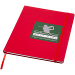 Caderno A4 capa dura com fecho elástico e pele sintética, pautado cor vermelho vista impressão tampografia