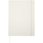 Caderno A4 capa dura com fecho elástico e pele sintética, pautado cor branco segunda vista frontal