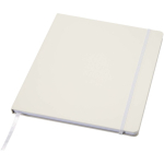 Caderno A4 capa dura com fecho elástico e pele sintética, pautado cor branco