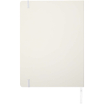 Caderno A4 capa dura com fecho elástico e pele sintética, pautado cor branco segunda vista traseira