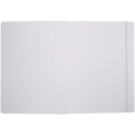 Caderno A4 capa dura com fecho elástico e pele sintética, pautado cor branco terceira vista frontal
