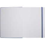 Caderno A4 capa dura com fecho elástico e pele sintética, pautado cor azul real terceira vista frontal