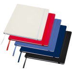 Caderno A4 capa dura com fecho elástico e pele sintética, pautado cor azul real segunda vista várias cores