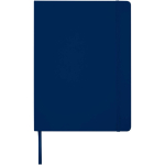 Caderno A4 capa dura com fecho elástico e pele sintética, pautado cor azul-marinho segunda vista frontal