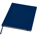 Caderno A4 capa dura com fecho elástico e pele sintética, pautado cor azul-marinho