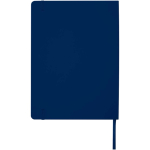 Caderno A4 capa dura com fecho elástico e pele sintética, pautado cor azul-marinho segunda vista traseira
