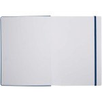 Caderno A4 capa dura com fecho elástico e pele sintética, pautado cor azul-marinho terceira vista frontal