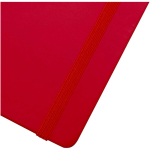 Caderno A7 capa dura em pele sintética com fecho elástico e pautado cor vermelho vista detalhe 1
