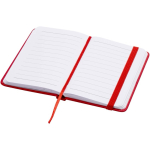 Caderno A7 capa dura em pele sintética com fecho elástico e pautado cor vermelho segunda vista