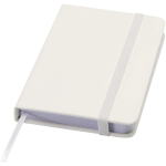 Caderno A7 capa dura em pele sintética com fecho elástico e pautado cor branco