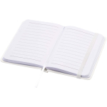Caderno A7 capa dura em pele sintética com fecho elástico e pautado cor branco segunda vista