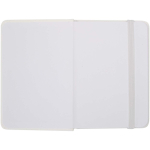 Caderno A7 capa dura em pele sintética com fecho elástico e pautado cor branco terceira vista frontal