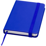 Caderno A7 capa dura em pele sintética com fecho elástico e pautado cor azul real