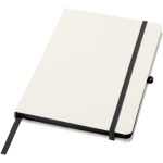 Caderno A5 capa dura com fecho elástico e toque suave, folhas pautadas cor preto