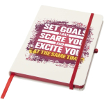 Caderno A5 capa dura com fecho elástico e toque suave, folhas pautadas cor vermelho