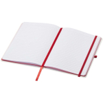 Caderno A5 capa dura com fecho elástico e toque suave, folhas pautadas cor vermelho segunda vista