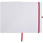 Caderno A5 capa dura com fecho elástico e toque suave, folhas pautadas cor vermelho terceira vista frontal