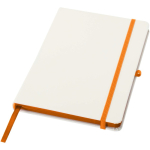 Caderno A5 capa dura com fecho elástico e toque suave, folhas pautadas cor cor-de-laranja