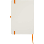 Caderno A5 capa dura com fecho elástico e toque suave, folhas pautadas cor cor-de-laranja segunda vista traseira