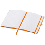 Caderno A5 capa dura com fecho elástico e toque suave, folhas pautadas cor cor-de-laranja segunda vista