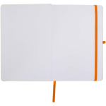 Caderno A5 capa dura com fecho elástico e toque suave, folhas pautadas cor cor-de-laranja terceira vista frontal
