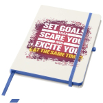Caderno A5 capa dura com fecho elástico e toque suave, folhas pautadas cor azul real
