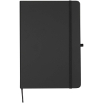 Conjunto de caderno A5 de capa rígida e caneta de tinta azul cor preto segunda vista frontal