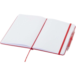 Conjunto de caderno A5 de capa rígida e caneta de tinta azul cor vermelho segunda vista