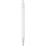 Conjunto de caderno A5 de capa rígida e caneta de tinta azul cor branco terceira vista traseira