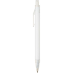 Conjunto de caderno A5 de capa rígida e caneta de tinta azul cor branco vista lateral