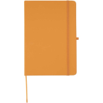 Conjunto de caderno A5 de capa rígida e caneta de tinta azul cor cor-de-laranja segunda vista frontal